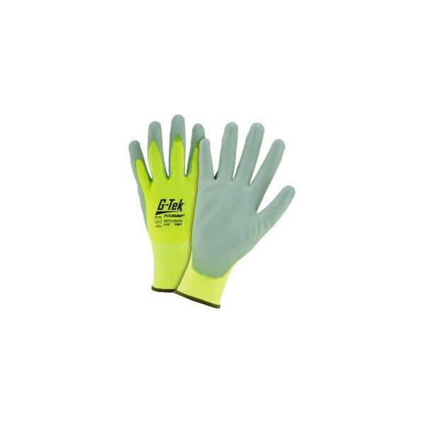 Pip Hi-Vis Coated Gloves, Polyurethane, Palm & Fingers, 2 Abrasion Level, Hi-Vis Yellow, 2XL 12 PK HVY713SUTS/2XL - main